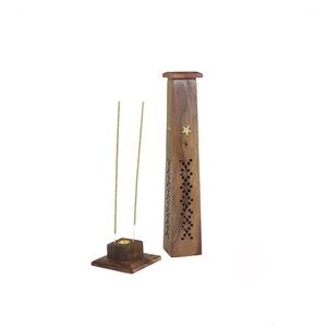 Decorative Wooden Incense Burner - Square Tower